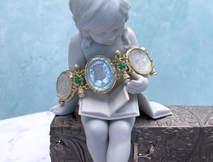 TAGLIAMONTE Designs (2163B) 925SS/YGP Cameo Bracelet*Pearls*Chrysoprase*Reg.$690