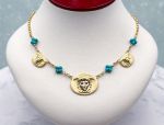 TAGLIAMONTE Designs (1782) 925SS/YGP Cameo Necklace w/ Turquoise*Medusa*Reg.$450