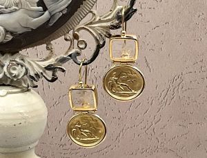 TAGLIAMONTE Designs (1963-Clear) 925SS/YGP Venetian Intaglio Earrings*Hercules,Pegasus*Reg.$200