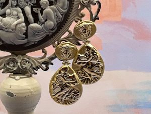 TAGLIAMONTE Designs (RS0290) 925SS/YGP Cameo Earrings *Medusa, Terpsichore*Reg.$250