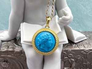 TAGLIAMONTE Designs (SH845P) 925SS/YGP Magnesite Cameo Pendant*Ceres*Reg.$200