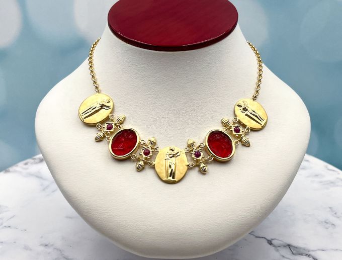 TAGLIAMONTE Design(2120N) 925 SS/YGP Venetian Cameo Necklace *Rubies*Ceres*Reg.$500