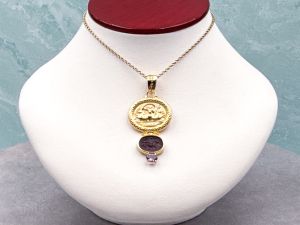 TAGLIAMONTE Designs (SH893P) 14K Venetian Cameo Pendant*Amethyst *Poseidon,Chimera* Reg.$1600