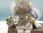 TAGLIAMONTE Designs (2110B) 925SS/YGP Porcelain Cameo Bracelet*Bl.Topaz*3Graces*Reg.$600