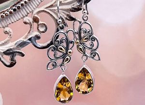 SAMUEL B *BJC* (59872E.CI) 925SS /18K Citrine Butterly Earrings *Reg.$165*