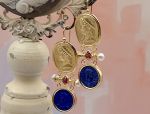 TAGLIAMONTE Designs (2085E) 925SS/YGP Lapis Cameo Earrings *Roman Coin, Apollo*Reg.$280