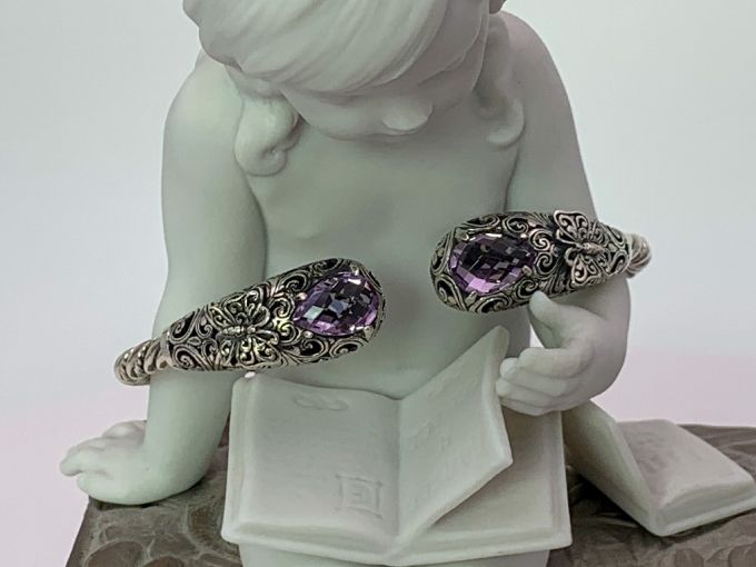 SAMUEL B *BJC* (60831BA.A) 925SS Hinged 5mm Cable Bangle Bracelet *Amethyst*