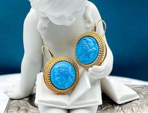 TAGLIAMONTE Designs (PN2699E) 925SS/YGP Magnesite Cameo Earrings*Ceres*Reg.$450