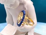 TAGLIAMONTE Designs (2151R) 925SS/YGP Cameo Ring*Lapis*Aurora Chariot*Size 8*Reg.$170