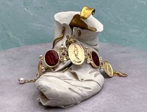 TAGLIAMONTE Designs (SH071-Red) 18K Cameo Bracelet w/ *Rubies, Pearls*Venus*Reg.$5500