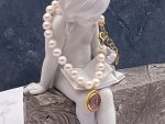 TAGLIAMONTE Designs (933-Lav) 925SS/YGP Venetian Intaglio Charm Bracelet *Pearl Strand*Reg.$160