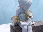 TAGLIAMONTE Designs (2163B) 925SS/YGP Cameo Bracelet*Pearls*Chrysoprase*Reg.$690