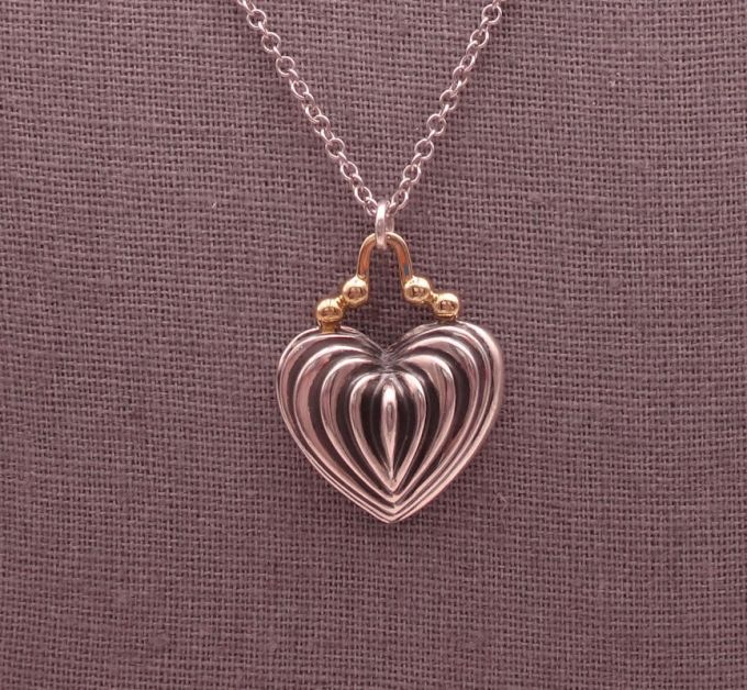 Lagos (947) 925 SS + 18K Heart "Caviar" Fluted Pendant with Chain