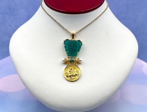 TAGLIAMONTE Designs (2179P) 925SS/YGP Venetian Cameo Pendant *Malachite, Pearls*Medusa, Aurora*Reg.$300