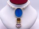 TAGLIAMONTE Designs (DB039) 925SS/ YGP Venetian Cameo Necklace w/ Pearls, Amethyst, Citrine *Maened*Reg.$450