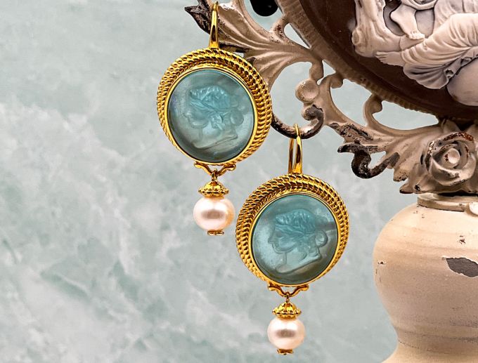 TAGLIAMONTE DESIGNS (2029E) 925SS/ YGP Venetian Cameo Earrings *Pearl*Reg.$220