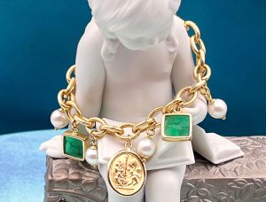 TAGLIAMONTE Designs (SH518B-Green) 925SS/YGP Venetian Intaglio Charm Bracelet *Lions*Reg.$350