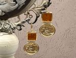 TAGLIAMONTE Designs (1958-A) 925SS/YGP Venetian Intaglio Earrings*Hercules,Lion*Reg.$200