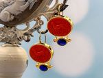 TAGLIAMONTE Designs (2130E) 925SS/YGP Venetian Cameo Earrings*Lion*Reg.$250