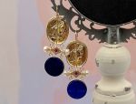 TAGLIAMONTE Designs (2085E) 925SS/YGP Lapis Cameo Earrings *Roman Coin, Apollo*Reg.$280