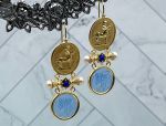 TAGLIAMONTE Designs (2040E) 925SS/YGP Venetian Cameo Earrings*Centaur,Athena*Reg.$280