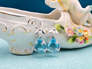 TAGLIAMONTE Designs (HQCR095) 925SS/Rhod. Blue Topaz Earrings *Busy Bee*Reg.$220