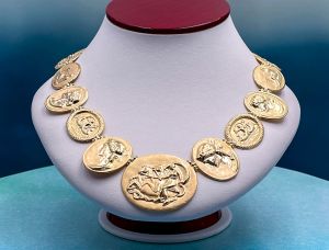 TAGLIAMONTE Designs (1891) 925SS/YGP Multi-Cameo Necklace *Mythological Primer*Reg.$1000