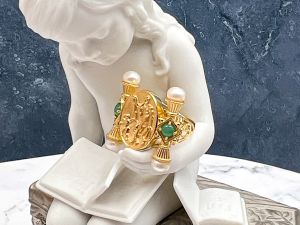 TAGLIAMONTE Deals&Steals (ORO-160)18K Cameo Ring w/ Chrysoprase, Pearls*Size 8*Reg.$2200