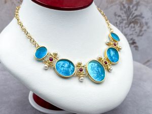 TAGLIAMONTE Designs (LD4006N) 14K Venetian Cameo Necklace*Rubies,Pearls*Angelic*38Gms*Reg.$4200