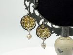 TAGLIAMONTE Designs (HQCR003) 925SS/Rhod. Plate Cameo Earrings *Sunflower and Bee*Reg.$190