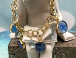 TAGLIAMONTE Designs (1993B) 925SS/YGP Venetian Charm Cameo Bracelet *Blue Topaz*Reg.$350