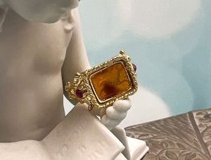 TAGLIAMONTE (1975) 925SS/YGP Venetian Intaglio Ring *Rubies *Lion*Reg.$200