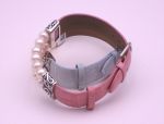 925 Sterling Silver / Leather + Pearl Bracelet (956P) *PINK*