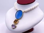 TAGLIAMONTE Designs (DB039) 925SS/ YGP Venetian Cameo Necklace w/ Pearls, Amethyst, Citrine *Maened*Reg.$450