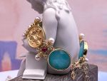 TAGLIAMONTE Designs (SH183-Amazonite) 925SS/ YGP Cameo Bracelet w/ Amazonite *Aurora w Chariot*Reg.$650