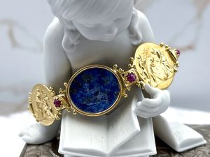 TAGLIAMONTE Designs (2359B) 925/YGP Lapis Lazuli Cameo Bracelet*Cupid*Reg.$500