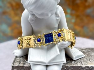 TAGLIAMONTE Designs (2356B) 925/YGP Lapis Lazuli Cameo Bracelet*Psyche, Amore*Reg.$400