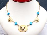 TAGLIAMONTE Designs (1782) 925SS/YGP Cameo Necklace w/ Turquoise*Medusa*Reg.$350