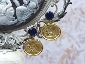 TAGLIAMONTE Designs (SH887E-Sap) 14K Cameo Earrings w/ Sapphires*Hercules*Reg.$650