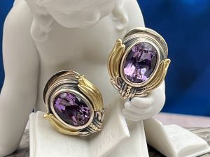 Lagos (1001) 925SS, 18K Amethyst Earrings*Caviar*Reg.$1250