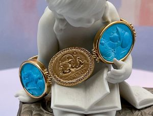 TAGLIAMONTE Design(2144B) 925SS/YGP Magnesite Cameo Bracelet*Reg.$500