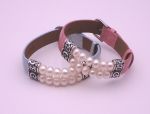 925 Sterling Silver / Leather + Pearl Bracelet (956P) *PINK*