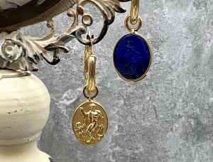 TAGLIAMONTE Designs (1899-Lapis) 925/YGP Lapis Cameo Charm Earrings Reversible *Reg.$280