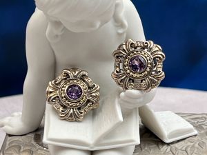 SAMUEL B *BJC* (LD3525) 925SS, 18K Amethyst Earrings *Reg.$400*