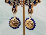 TAGLIAMONTE Designs (2065E) 925SS/YGP Cameo Earrings*Lapis*Diana,Acteon*Reg.$230