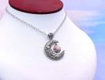 SAMUEL B *BJC* (2006) 925 SS Crescent Moon Shaped Pendant *Pink Opal*