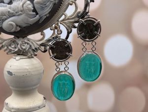 TAGLIAMONTE(1895) 925SS/Rhod Earrings*Venetian Intaglio*Authentic Roman Coins*Reg.$295