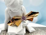 (LD1087) 14K Gold Bow Pin*Amethyst*Diamonds*Reg.$1500