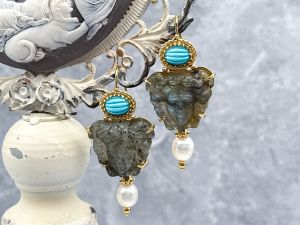 TAGLIAMONTE Designs (PN2694) 925SS/YGP Labradorite Cameo Earrings *Medusa*Reg.$280