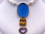 TAGLIAMONTE Designs (DB039) 925SS/ YGP Venetian Cameo Necklace w/ Pearls, Amethyst, Citrine *Maened*Reg.$450